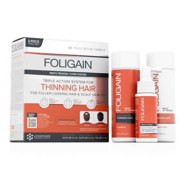 FOLIGAIN Triple Action Hair Care System For Men 3 Piece Trial Set